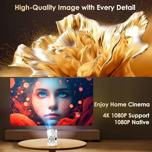 Mini Projector with WiFi & Bluetooth, 4K Support, Portable 1080P Short Focus, 15W Sound, Auto Keystone, Rotatable - HDMI/TV Stick/Laptop