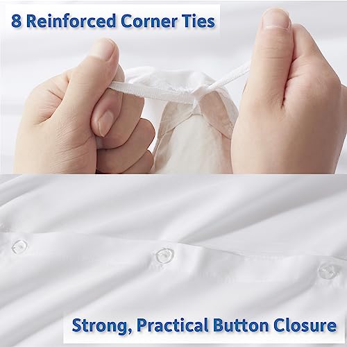 Nestl White Full Size Duvet Cover Set - Soft Brushed 3 Piece Bedding with Button Closure, 80x90 inch Duvet, 2 Shams