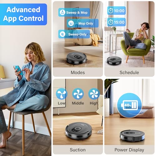 Tikom Robot Vacuum & Mop Combo, 5000Pa Cleaner, App Control