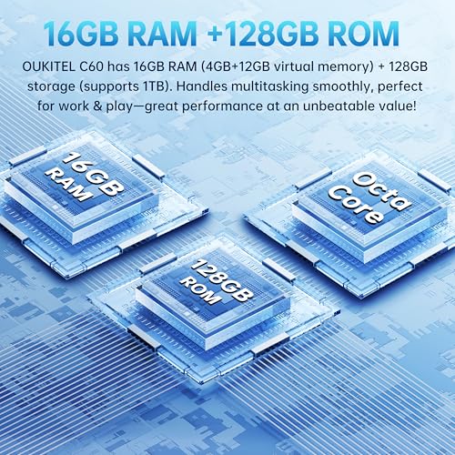 OUKITEL C60 Unlocked Android Phone - 6.88 inch HD+ Display, 10000 mAh Battery, 13MP Camera, 128GB, Dual SIM, 4G