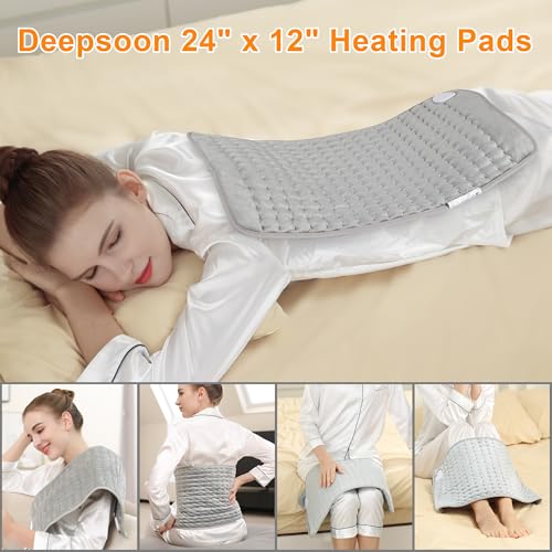 Brand Heating Pad for Back, Neck, Abdomen, Shoulders - Moist/Dry Heat, Auto Shut Off - Gifts for Men and Women - Light Gray, 24 inch