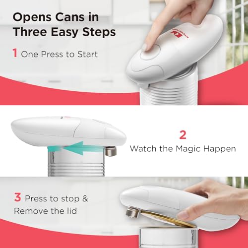Kitchen Mama Electric Can Opener: Open Cans with Ease - Automatic, Hands-Free, Smooth Edge - Food-Safe - Battery Operated - White
