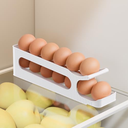 Space-saving Egg Holder: Auto Rolling Dispenser for 12 Eggs