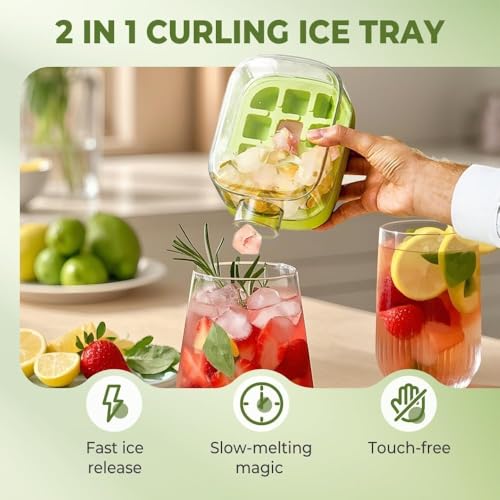 Ice Cube Bottle 2-in-1 Touch-Free Tray Water Bottle with Lid, Push-Type Ice Making, Ice Mold for Coffee Juice (Green 500ML)