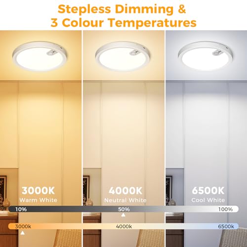 ONEWEST Motion Sensor Ceiling Light, Rechargeable, Remote Control, 3 Colors, 30s/60s/120s Timer - Indoor Battery Operated