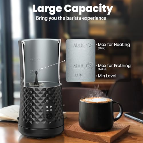 VIWAVE Electric Milk Frother: 4-in-1 Hot & Cold Foamer, 240ml Stainless Steel Steamer - Auto Shut-Off Warmer, Silent Operation
