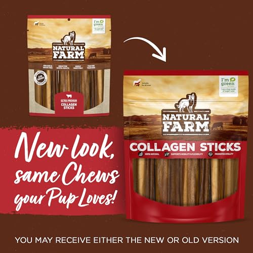 Natural Farm Dog Collagen Chews: Odor-Free Sticks, Rawhide Alternative - High Protein Dental Treats for Medium & Large Dogs