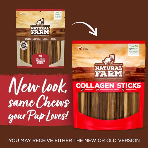 Natural Farm Collagen Chews for Dogs, 12 Inch Sticks, Long Lasting, Small to Large, Odor-Free