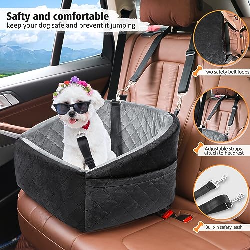 Woofie Pet Car Seat: Cozy Travel Bed for Small Dogs Under 30lbs, Washable, with Safety Belt & Storage Pockets
