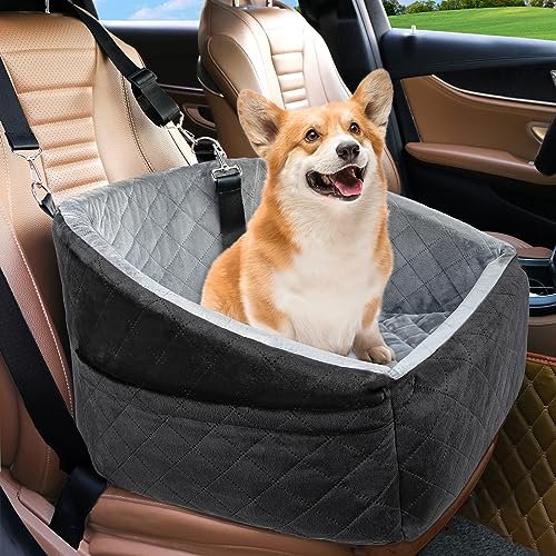 Woofie Pet Car Seat: Cozy Travel Bed for Small Dogs Under 30lbs, Washable, with Safety Belt & Storage Pockets