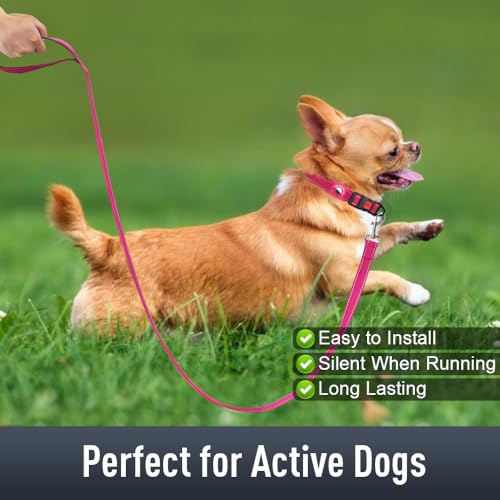 Airtag Dog Collar Holder for Small Dogs, Reflective & Soft Padded, Safety Lock, Nylon Adjustable Pet Collar - Hotpink