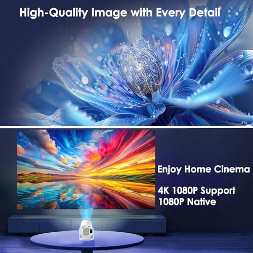Mini Portable Projector 4K 1080P Support, WiFi Bluetooth Speaker