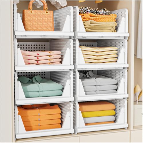 SNSLXH Stackable Closet Storage Basket Set - Versatile Organizer for Bathroom, Kitchen, Laundry - Space-Saving Clothes Drawer Organizer