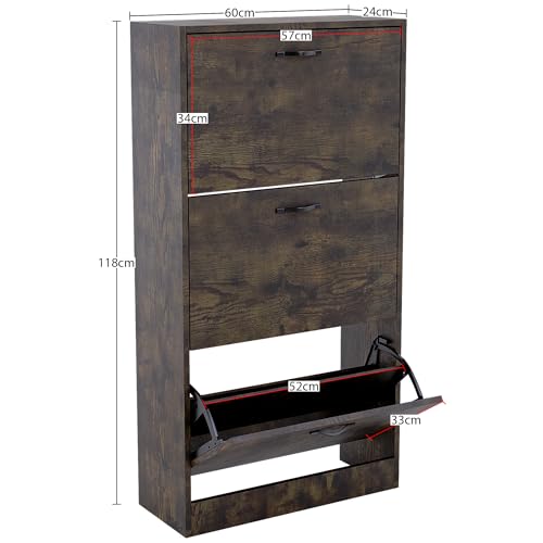 Vida Designs Shoe Cabinet: 3-Drawer Shoe Storage Organizer, Dark Wood