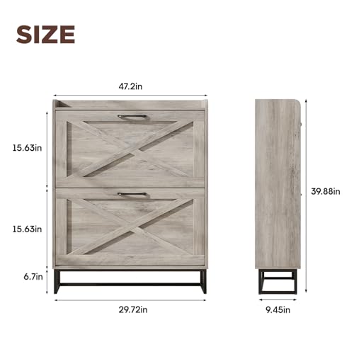 Maupvit Shoe Cabinet: Freestanding Organizer with Metal Legs, Entryway Storage, Narrow Rack, Washed Gray