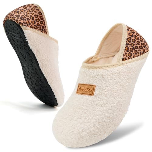 ANLUKE Fuzzy Slipper Socks for Women Men, Rubber Sole, Non-Slip Indoor/Outdoor