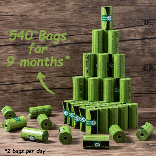 Greener Walker Dog Poop Bags - 540 Bags, Extra Thick & Leak-Proof, Green