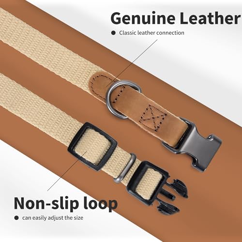 Mile High Life Soft Cotton Dog Collars with Heavy Metal Buckle - Classic Puppy Collar with Premium Leather Tips - Large Dog Pet Collars