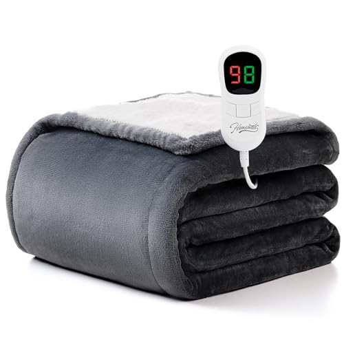 Homemate Heated Blanket Throw - 50x60 inch, Auto-Off, 10 Heat Levels, Over-Heat Protection, Flannel Sherpa