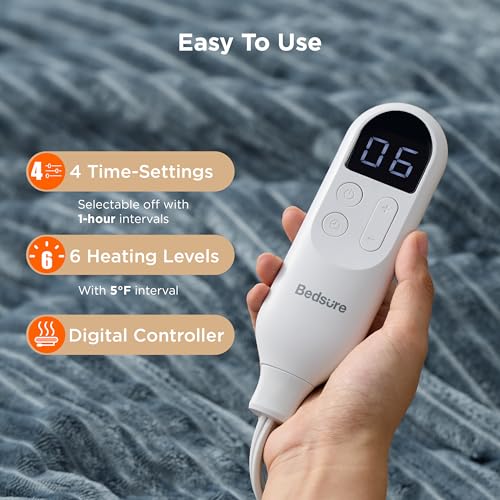 Bedsure Heated Blanket Throw - Soft Ribbed Flannel, 4 Time Settings