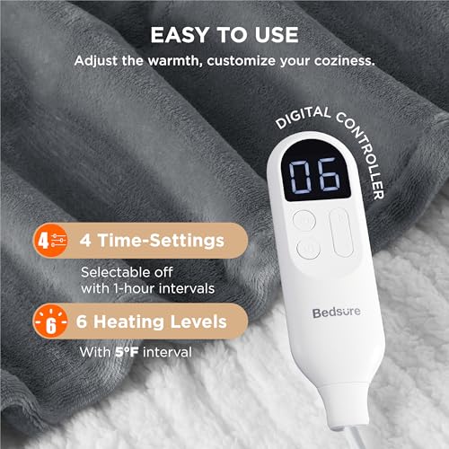 Bedsure Heated Throw Blanket - Fast Heating, Soft Flannel, 4 Time Settings