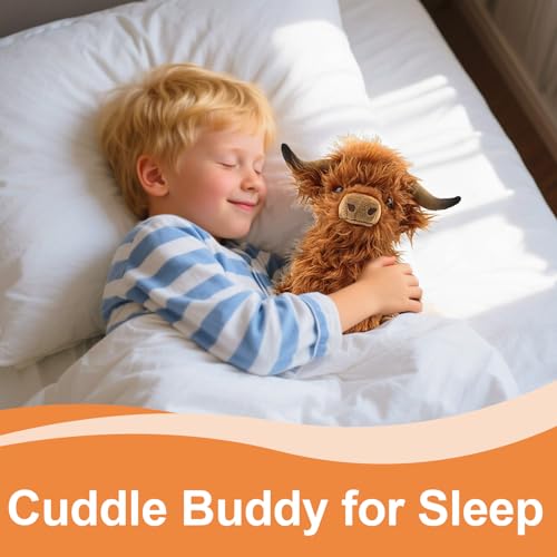 Sylona Highland Cow Plush Toy - Fluffy Teddy Stuffed Animal - Adorable & Safe Gift for Kids - Perfect Cuddly Companion