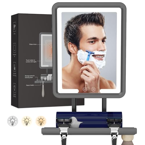 Shave Smarter with Fogless Shower Mirror - Heated, Dimmable Lights, 360° Adjustable - Rechargeable, Storage Tray - Men's Grooming