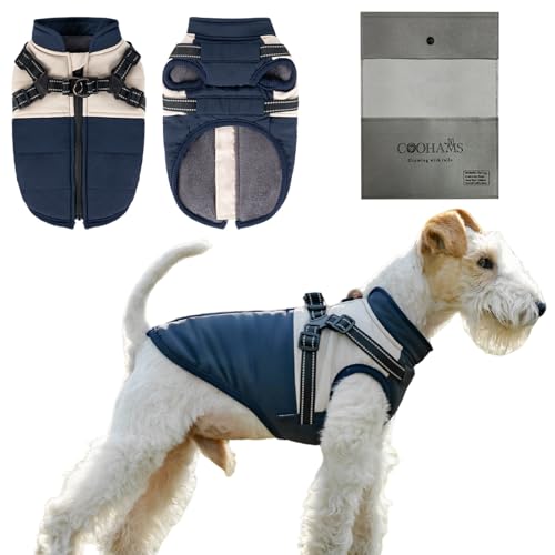 CozyPaws Waterproof Dog Winter Coat with Harness for Small to Medium Dogs, Windproof Puffer Jacket for Puppies - Ideal for Dachshund, Frenchie, Corgi - Classic Blue