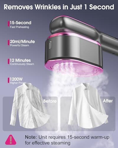 TravelJoy Portable Garment Steamer: Powerful 1200W, Fast Heat-Up, 12 Mins Steam, 5 Modes, LED Display, Handheld for Travel/Home
