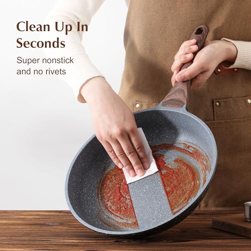 SENSARTE Granite Coated Frying Pan - Healthy Nonstick Chef's Skillet for Omelettes - PFOA Free Stone Cookware (9.5 Inch)