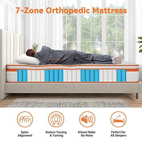 TeQsli 3FT Gel Memory Foam Single Mattress - Orthopedic 7 Zone Pocket Sprungs - Medium Firm - 10 inch