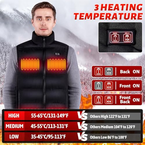 Men's Heated Vest, 11-17 Heating Zones, Rechargeable Battery