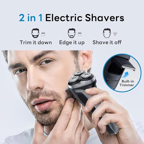 Waterproof Electric Razor for Men, Gentle on Skin, Wet & Dry Rotary Shaver, Pop-up Trimmer, Fast Charge - Ergonomic Men's Shaver