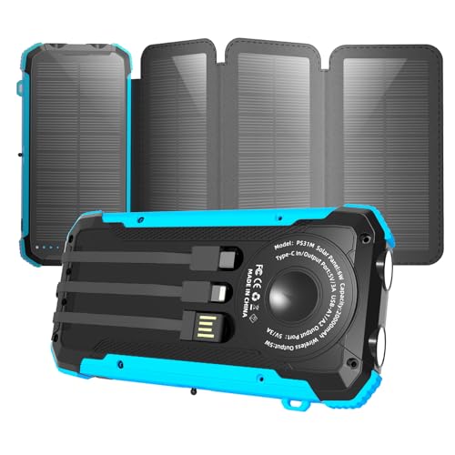 Portable Solar Charger Power Bank 20000mAh: Fast Charging, Dual Flashlight, USB C Outputs - Outdoor Mobile Power