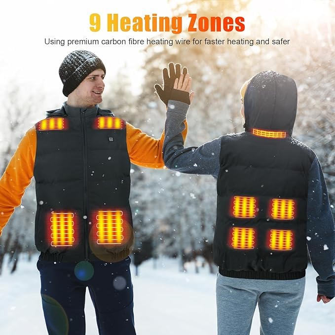 Rrtizan Heated Vest for Men, Power Bank, 3 Temp Levels, 15 Heat Sheets, Electric Sleeveless Jacket, Washable Body Warmer