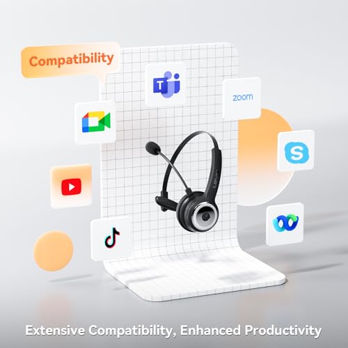 LEVN Wireless Headset with Mic: Charging Base, Noise Cancel, Long Battery - Bluetooth Headsets for Work, Home, Office - Black
