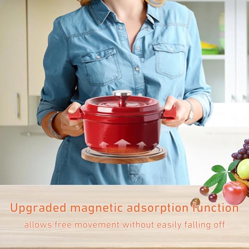 Acacia Wood Magnetic Trivets with Silicone Rings, Pot Holder for Cast Iron Dutch Oven & Skillets, Wood Trivet Stand