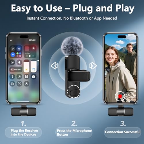Lavalier Mic Set for iPhone & Android, 2 Mini Lapel Mics - Video Recording, Livestream, YouTube, Online Meeting, TikTok