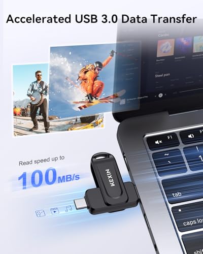 KEXIN 128GB USB C Memory Stick Swivel Flash Drive for Smartphone Tablet, Black