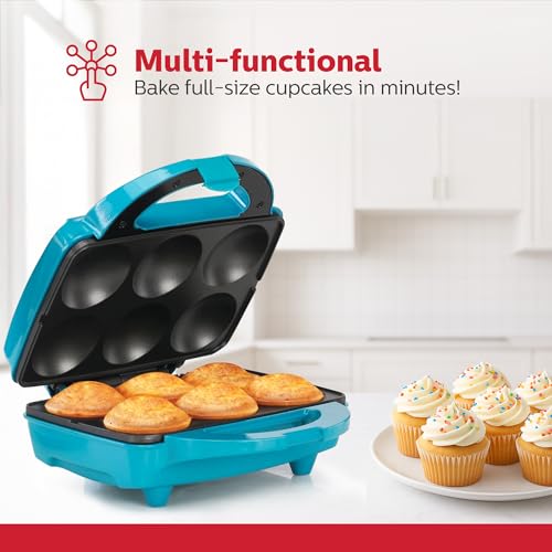 Holstein Housewares 6-Cup Electric Cupcake Maker - Bake Cupcakes, Muffins, Pizza Cups, Cinnamon Buns - Teal Kitchen Appliance