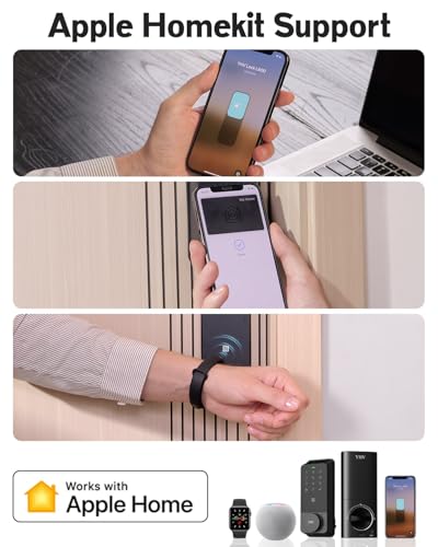 Apple Home Safety Deadbolt, Fingerprint Smart Lock with Wi-Fi, Touchscreen Keypad - Front Door Security