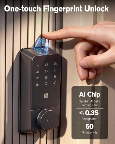 Apple Home Safety Deadbolt, Fingerprint Smart Lock with Wi-Fi, Touchscreen Keypad - Front Door Security