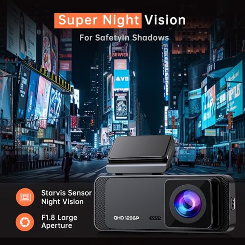 V300 WiFi Dash Cam for Cars, 1296P Front Camera, Night Vision
