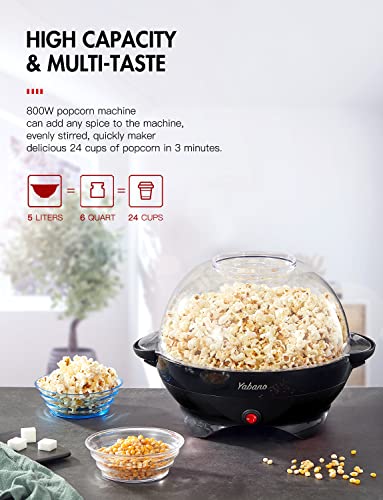 Yabano Popcorn Maker Machine 5L, Electric Stirring, Nonstick Plate, Quick-Heat, Cool Touch Handles, Less Fat - BLACK