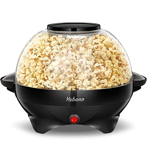 Yabano Popcorn Maker Machine 5L, Electric Stirring, Nonstick Plate, Quick-Heat, Cool Touch Handles, Less Fat - BLACK