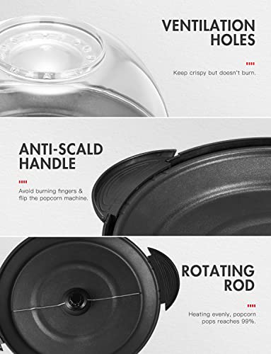 Yabano Popcorn Maker Machine 5L, Electric Stirring, Nonstick Plate, Quick-Heat, Cool Touch Handles, Less Fat - BLACK