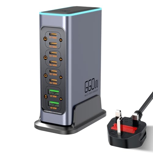 USB C Charger 8-Port Fast GaN Station, Colorful Lights - Laptop, MacBook, Dell, iPad, iPhone, Samsung