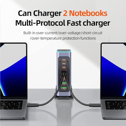 USB C Charger 8-Port Fast GaN Station, Colorful Lights - Laptop, MacBook, Dell, iPad, iPhone, Samsung