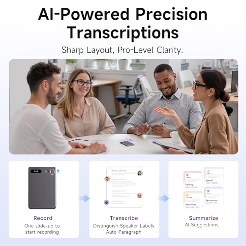 Voice Recorder 64GB Memory, Transcribe & Summarize with AI, 118+ Languages, Magnetic - Ideal for Meetings, Lectures, Calls