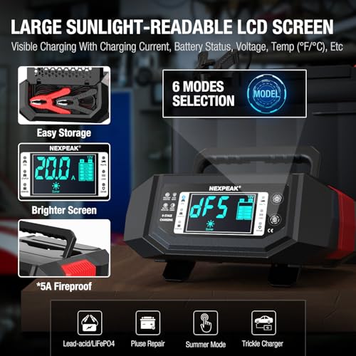 NEXPEAK NC320 Car Battery Charger 12V 24V Smart Auto with Temperature Comp for Car AGM Gel Wet SLA Lead Acid LiFePO4